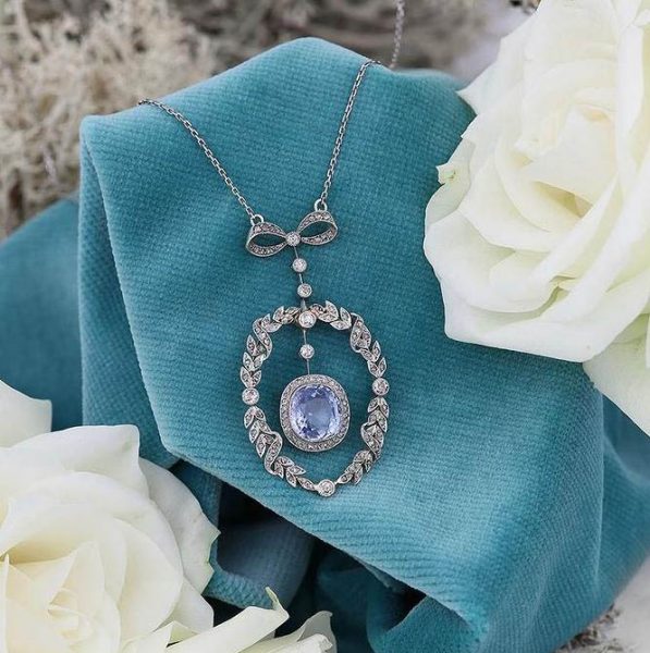 Antique Victorian 5.35ct No Treatment Cushion Cut Ceylon Sapphire and Diamond Pendant