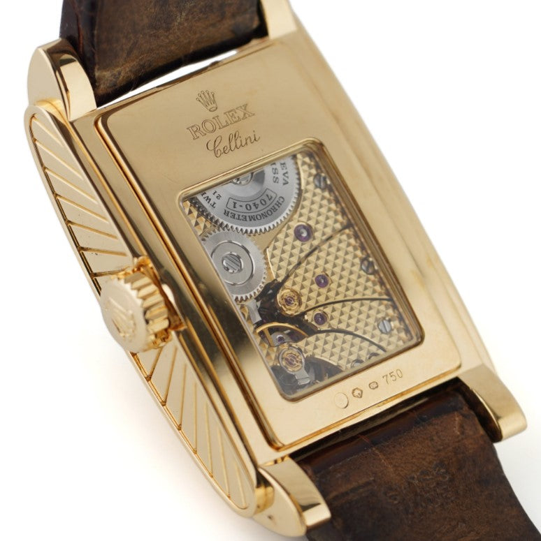 Vintage Rolex Cellini Prince 5440 Gold Watch with Champagne Dial and Exhibition case back