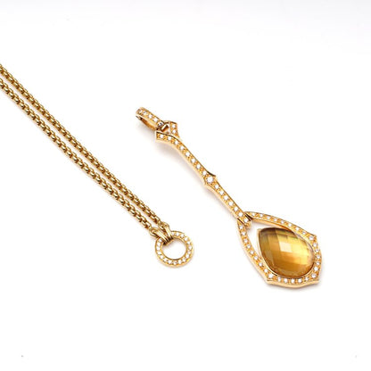 Stephen Webster Crystal Haze Collection Necklace; featuring a luminous Citrine and mother of pearl doublet surrounded by a halo of 0.78cts pave set diamonds, on an 18ct yellow gold chain with a secure hidden box clasp. Made in England, London, Circa 2007