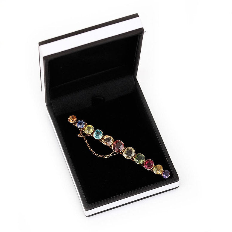 Antique Edwardian Multi Gem Harlequin Bar Brooch