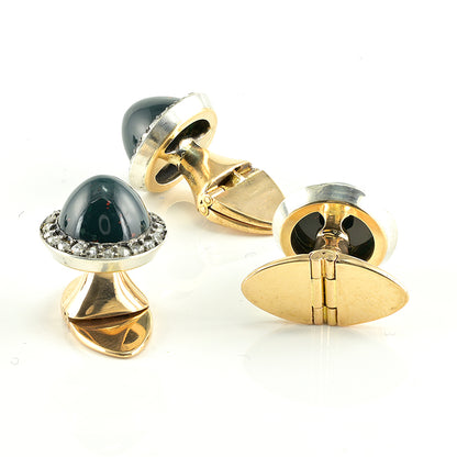 Antique Jasper and Rose Cut Diamond Cluster Cufflinks Set