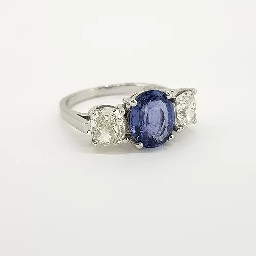 Madagascan Sapphire and Diamond Three Stone Trilogy Ring, 2.52 carats