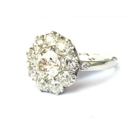 3.5ct Old Cut Diamond Cluster Ring in Platinum, H colour VS2 clarity