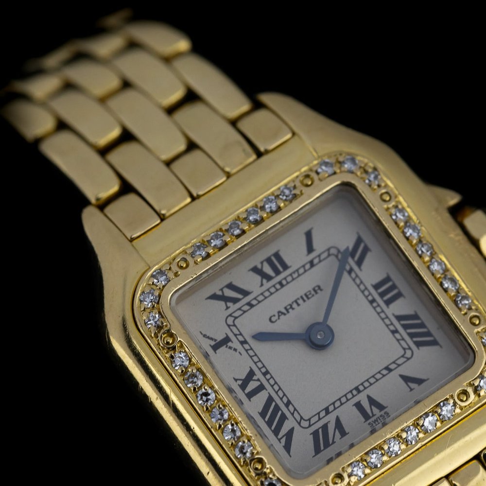 Ladies Cartier Panthere 866919 Ladies 18ct Yellow Gold Quartz Watch with Factory Diamonds, 22mm case with factory diamond bezel and solid gold bracelet strap