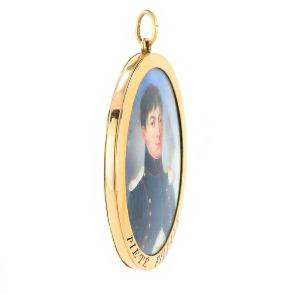 Antique French Portrait Miniature Pendant, 19th Century