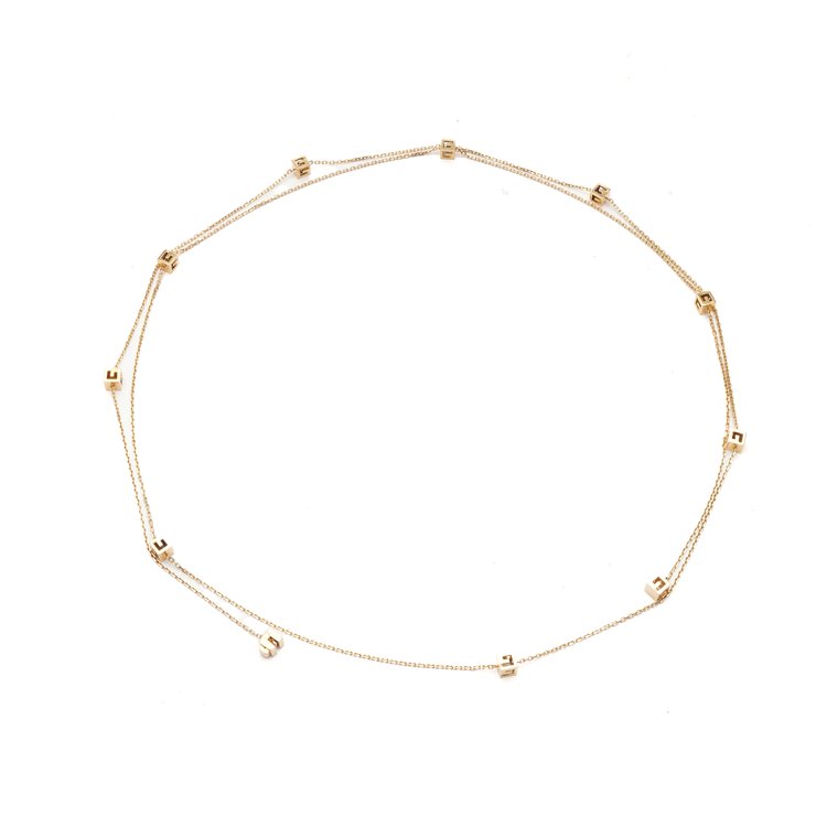 Gucci 18ct Yellow Gold Long Chain Necklace with G Logo Cubes