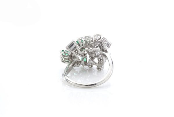 Vintage 1970s Abstract 4.00ct Diamond and Emerald Cluster Ring, in 18ct white gold
