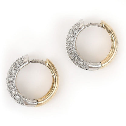 Vintage 1ct Diamond Huggie Hoop Earrings in 14ct White and Yellow Gold