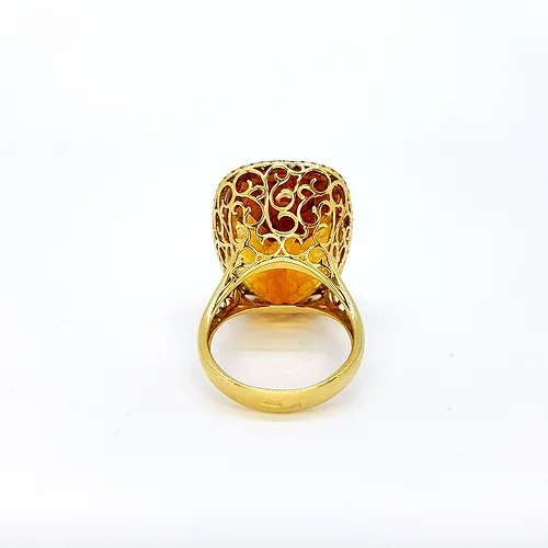 45ct Citrine and Diamond Cluster Cocktail Ring in 18ct Yellow Gold