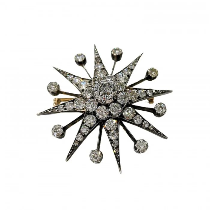 Antique Victorian 7ct Old Cut Diamond Star Brooch