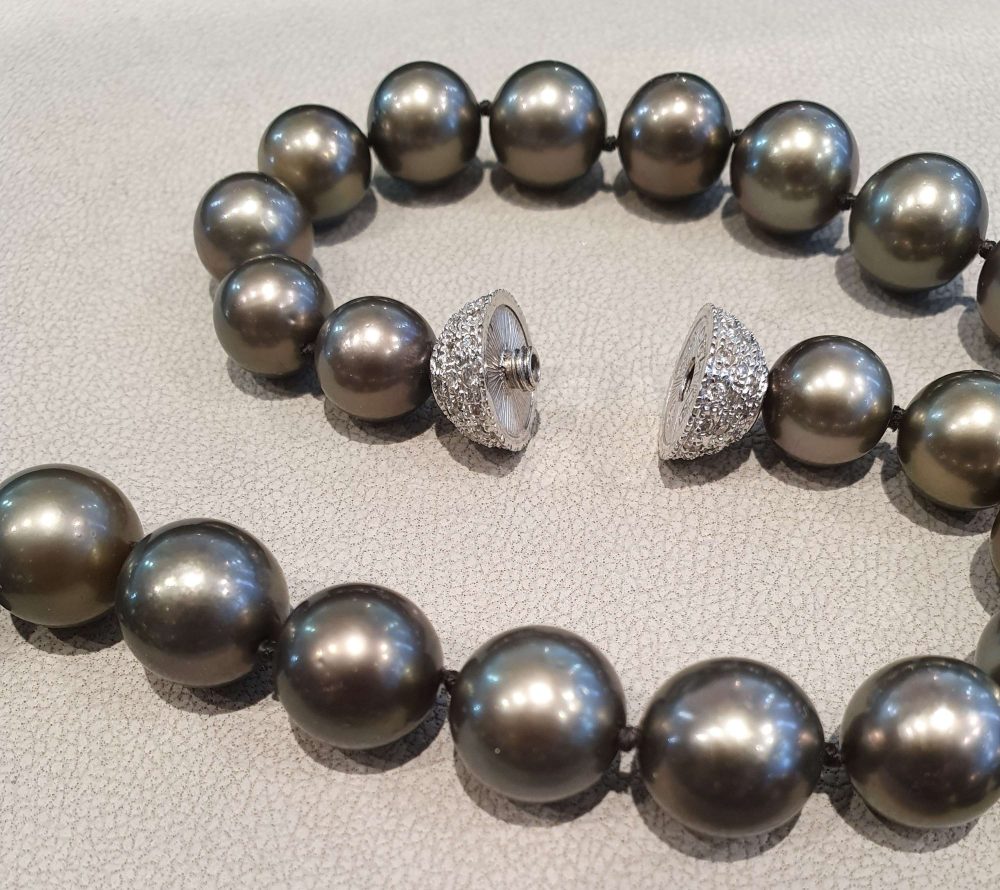 Vintage Tahitian Pearl Necklace with Diamond Ball Clasp