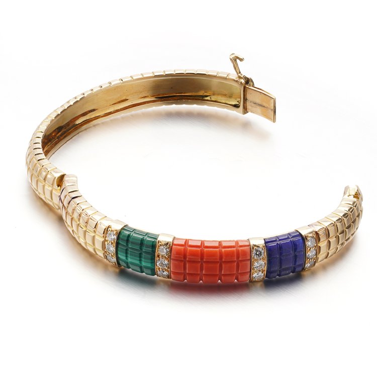 Van Cleef and Arpels Multi Gemstone and Diamond Bangle Bracelet