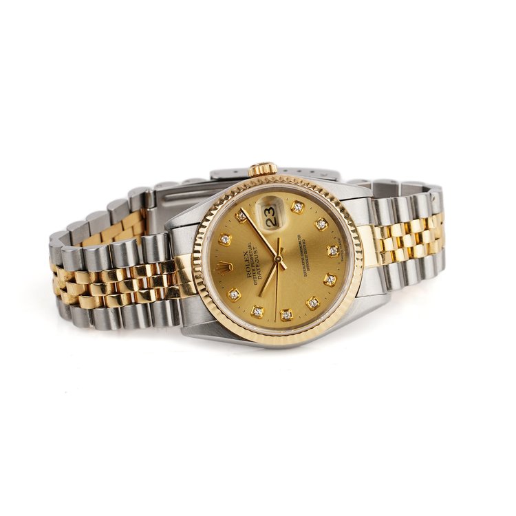 Vintage Rolex Oyster Perpetual 16233 Steel and Gold Automatic Watch with Diamond Hour Markers, Circa 1990s