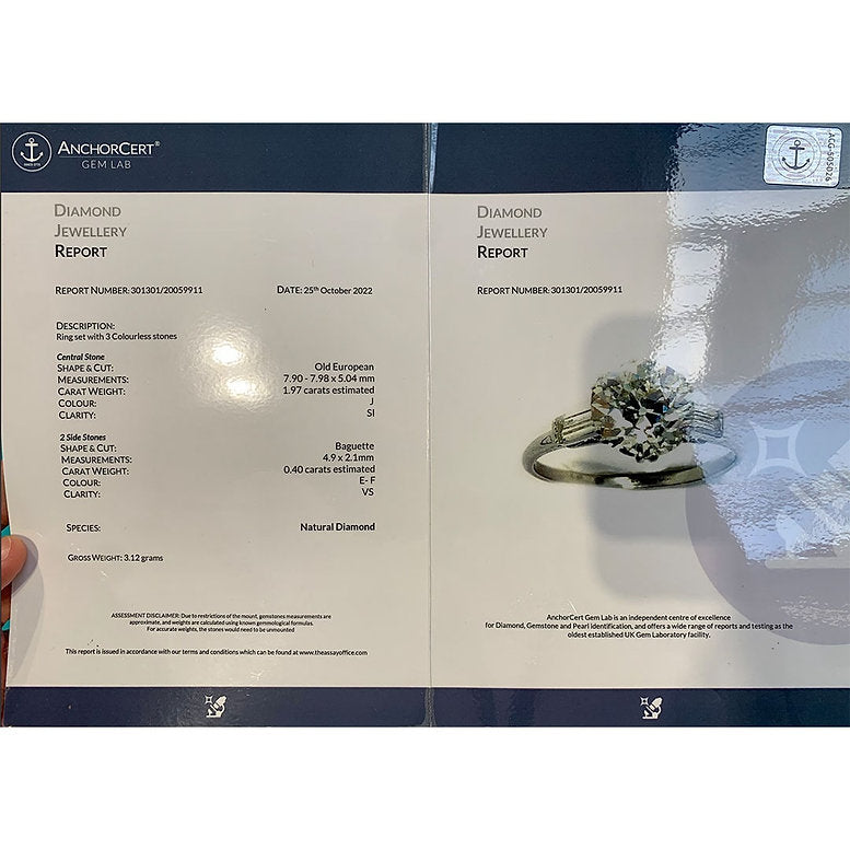 Art Deco 1.97ct Old Cut Diamond Solitaire Engagement Ring