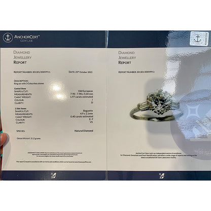 Art Deco 1.97ct Old Cut Diamond Solitaire Engagement Ring