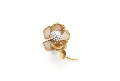 Cartier 2.25ct Diamond and Gold Articulated Rose Flower Brooch