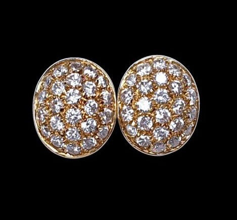 Vintage Oval Diamond Set Earrings in 18ct Yellow Gold, 2.40 carat total, Circa 1960s