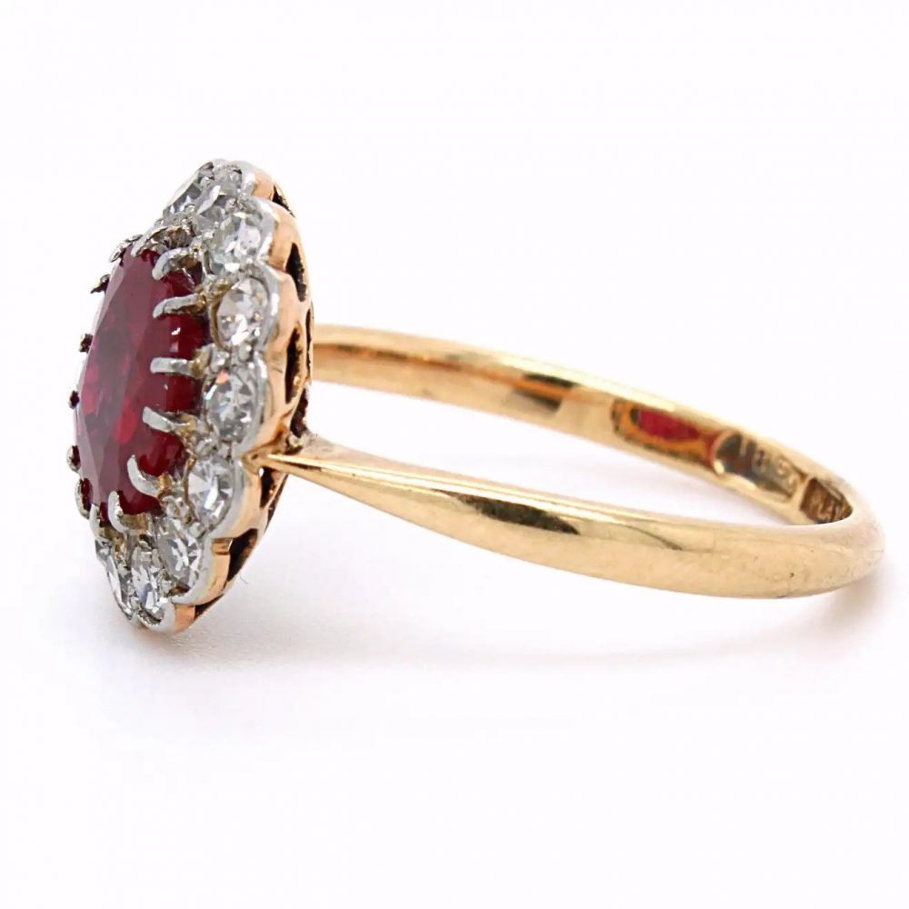Antique 1.9ct Natural No Heat Burma Ruby and Diamond Cluster Ring