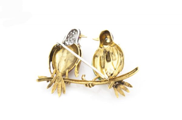 Vintage Enamel, Diamond, Ruby and 18ct Yellow Gold Bird Brooch, Circa 1960s