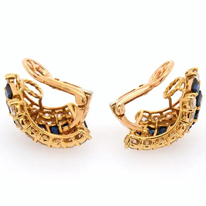 Vintage Boucheron 3ct Sapphire and Diamond Clip On Earrings in 18ct Yellow Gold