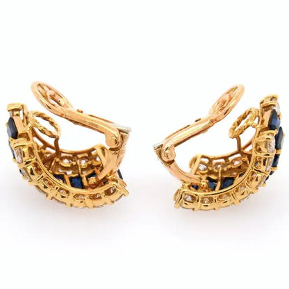 Vintage Boucheron 3ct Sapphire and Diamond Clip On Earrings in 18ct Yellow Gold
