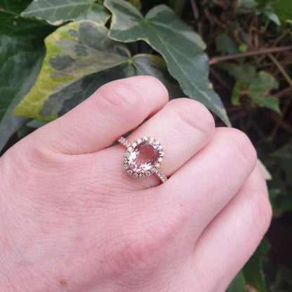 2.54ct Morganite and Diamond Oval Cluster Ring in 18ct Rose Gold
