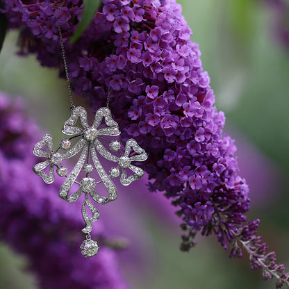 Antique Belle Epoque Bow 8cts Diamond Pendant Brooch