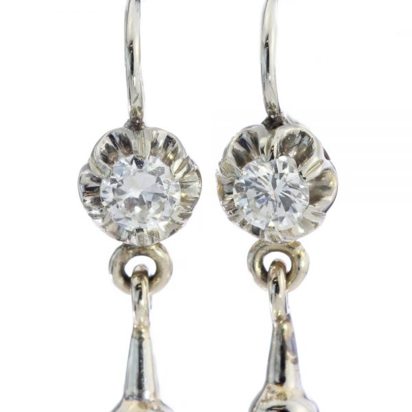 Vintage Pearl and Diamond Drop Earrings in 18ct White Gold, Circa 1950s