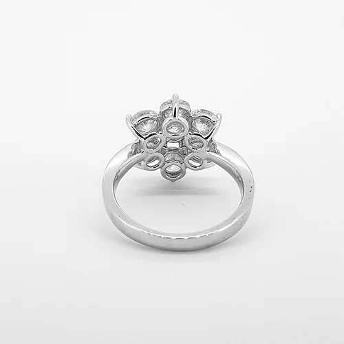 Diamond Flower Cluster Ring; classic seven stone claw set diamond cluster ring in a floral cluster design, 2.92 carats, in 18ct white gold