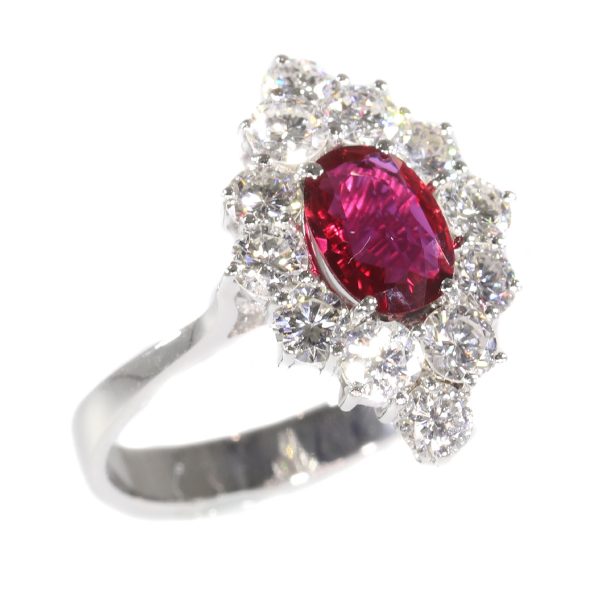 Vintage Ruby and Diamond Cluster Ring, Circa 1970s