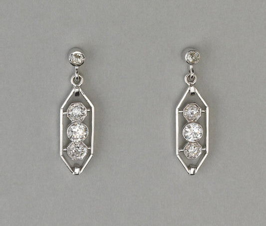 Diamond Drop Earrings in Platinum and White Gold, 0.95 carat total