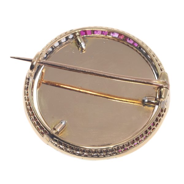 Antique Art Deco Gold Diamond Reverse Intaglio Jack Russel Terrier Brooch