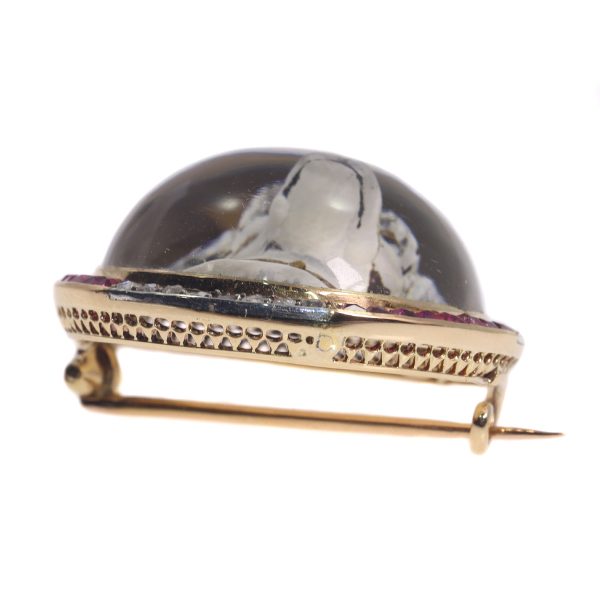 Antique Art Deco Gold Diamond Reverse Intaglio Jack Russel Terrier Brooch