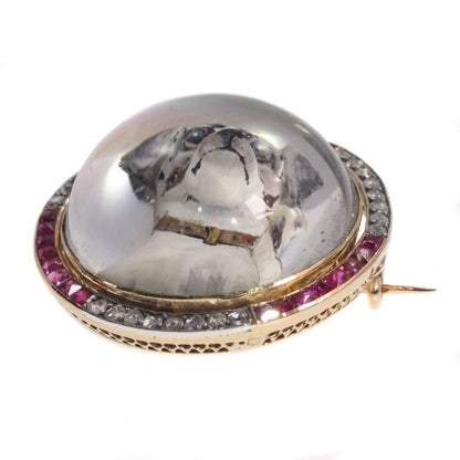 Antique Art Deco Gold Diamond Reverse Intaglio Jack Russel Terrier Brooch