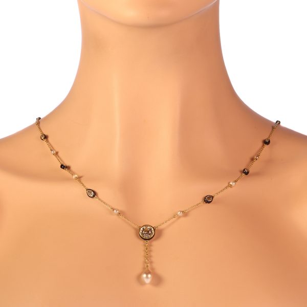 antique Victorian large diamond and large natural pearl necklace