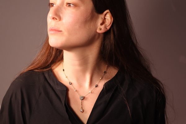 antique Victorian large diamond and large natural pearl necklace