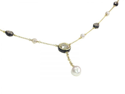 antique Victorian large diamond and large natural pearl necklace