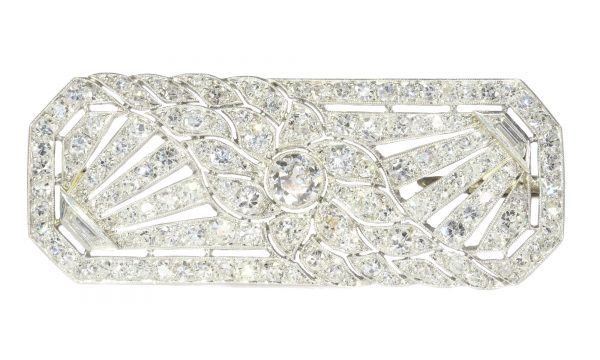 antique Art Deco French platinum diamond brooch