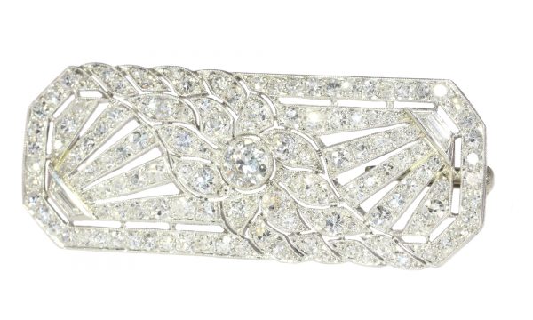 antique Art Deco French platinum diamond brooch
