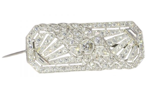 antique Art Deco French platinum diamond brooch