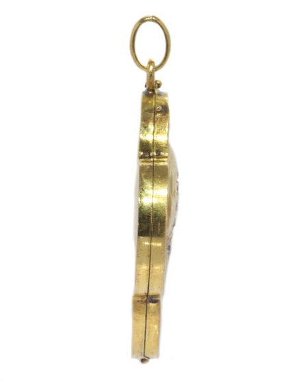 Antique Art Nouveau Locket Lady's Head in Four Leaf Clover Set With Rose Cut Diamonds