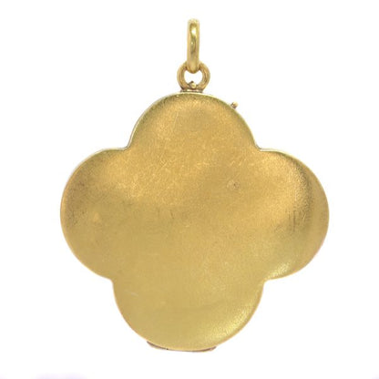 Antique Art Nouveau Locket Lady's Head in Four Leaf Clover Set With Rose Cut Diamonds