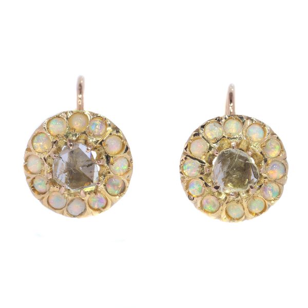 Antique Victorian Opal and Diamond 18ct Gold Earrings