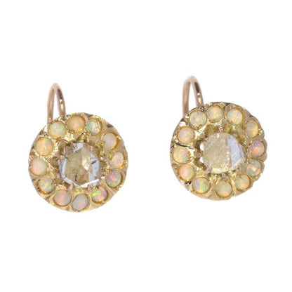 Antique Victorian Opal and Diamond 18ct Gold Earrings