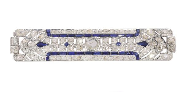 Antique Art Deco Platinum Diamond and Sapphire Bar Brooch