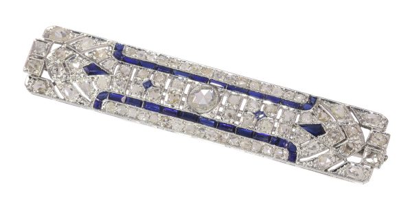 Antique Art Deco Platinum Diamond and Sapphire Bar Brooch