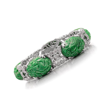 Platinum Jadeite Jade And Diamond Bracelet
