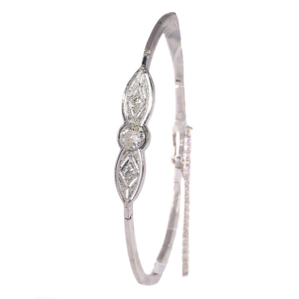 Antique Art Deco White Gold Old European Cut Diamond Bracelet