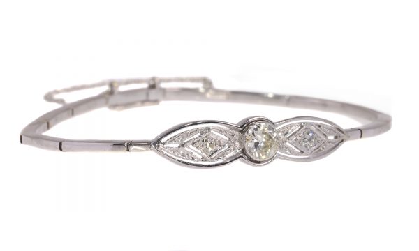 Antique Art Deco White Gold Old European Cut Diamond Bracelet