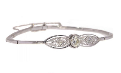 Antique Art Deco White Gold Old European Cut Diamond Bracelet